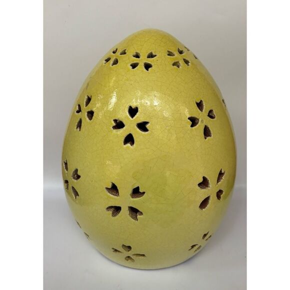 1 Pottery Barn Handcrafted Terra Cotta Pierced Easter Egg Candle Dome Yellow 10” - Picture 4 of 10